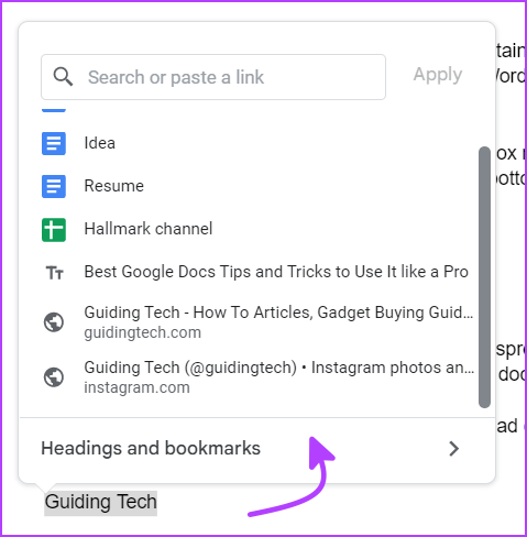 Interlink other document in Google Docs