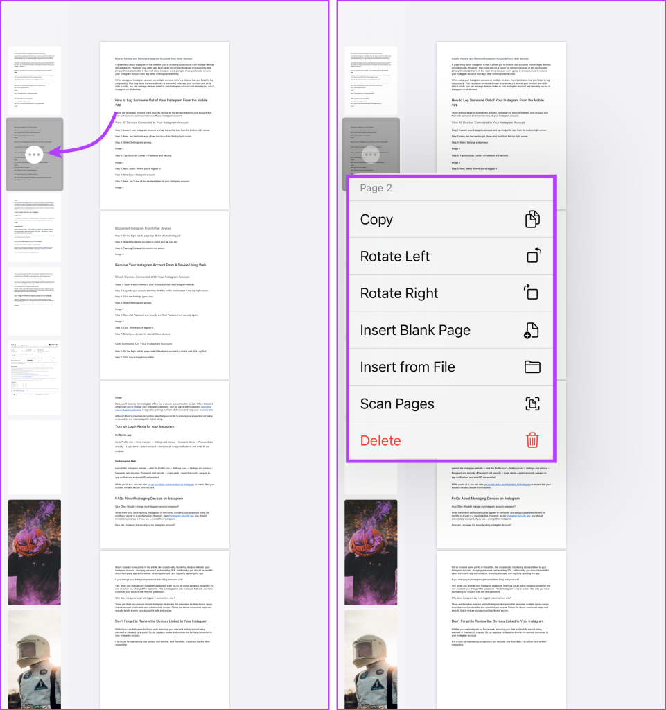 Rotate pages in the PDF