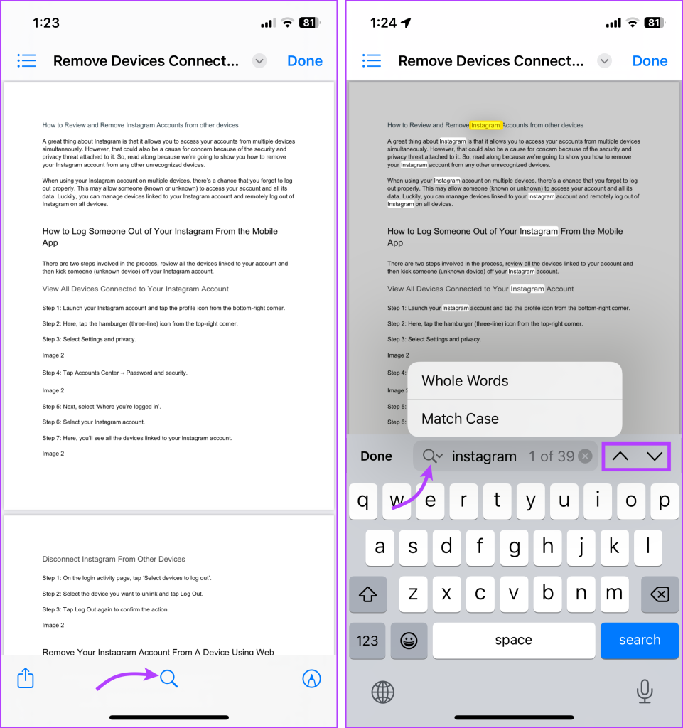 Search text in PDF on iPhone 