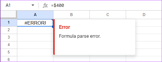 Formula parse error #ERROR!