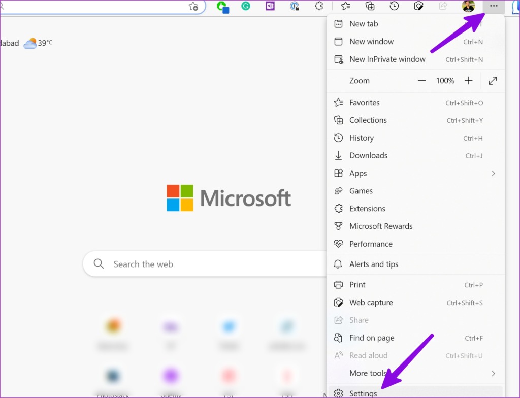 open Microsoft Edge settings