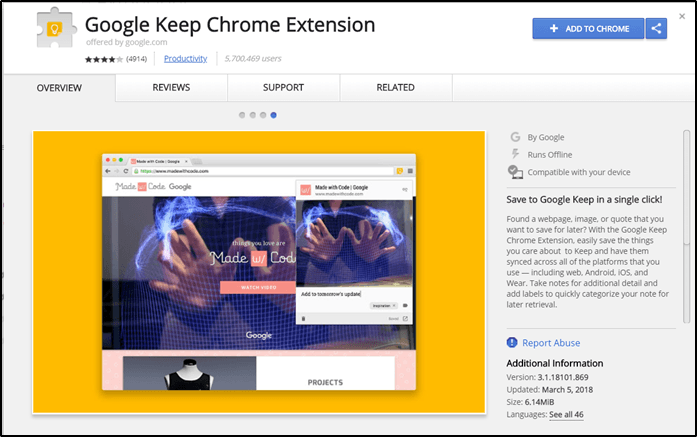 Google Keep Chrome Extension Main