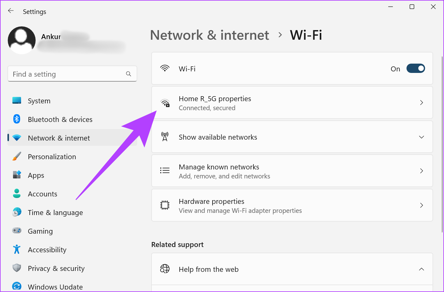 Click on your Wi-Fi properties