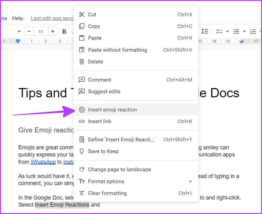 Use Emoji reaction in Google Docs