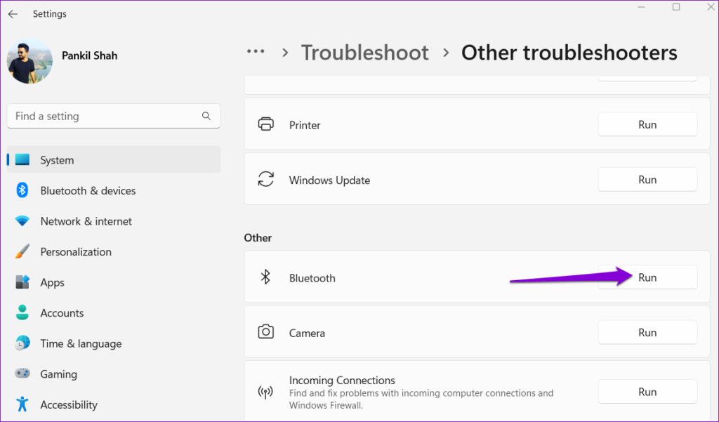 Run Bluetooth Troubleshooter in Windows 11