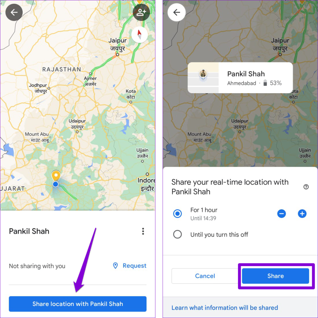 Start Location Sharing in Google Maps