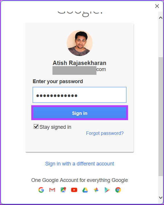 Enter your Gmail password and click Sign in
