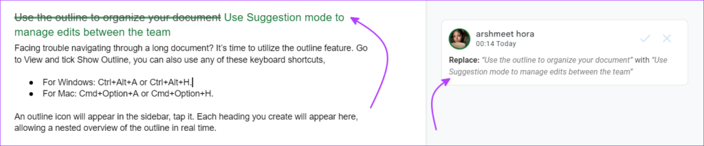 Use review mode in Google Docs