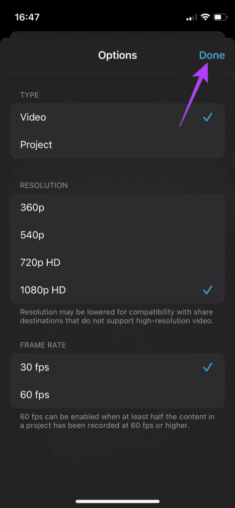 select resolution and frame rate