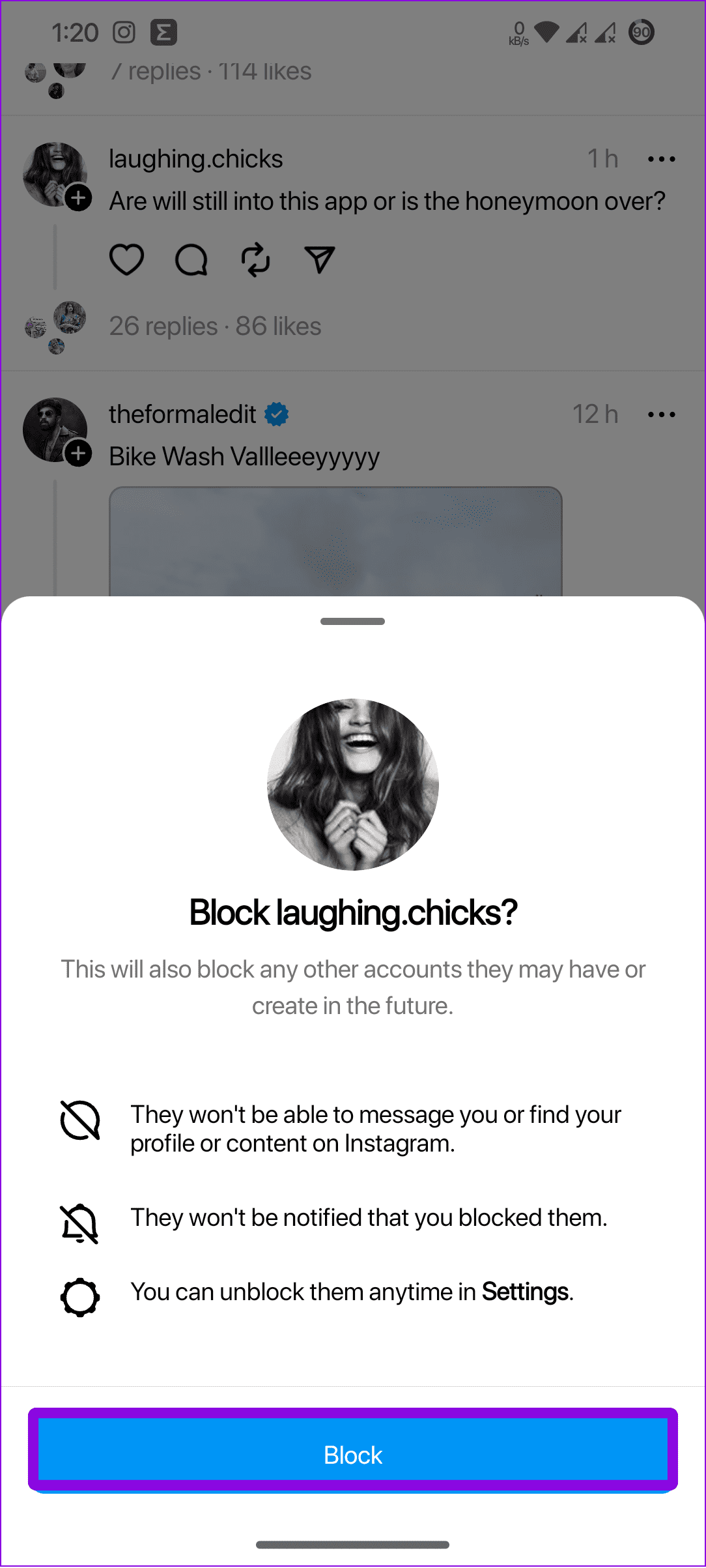 choose Block to confirm