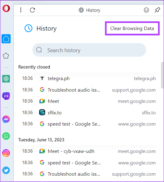 choose clear browser history