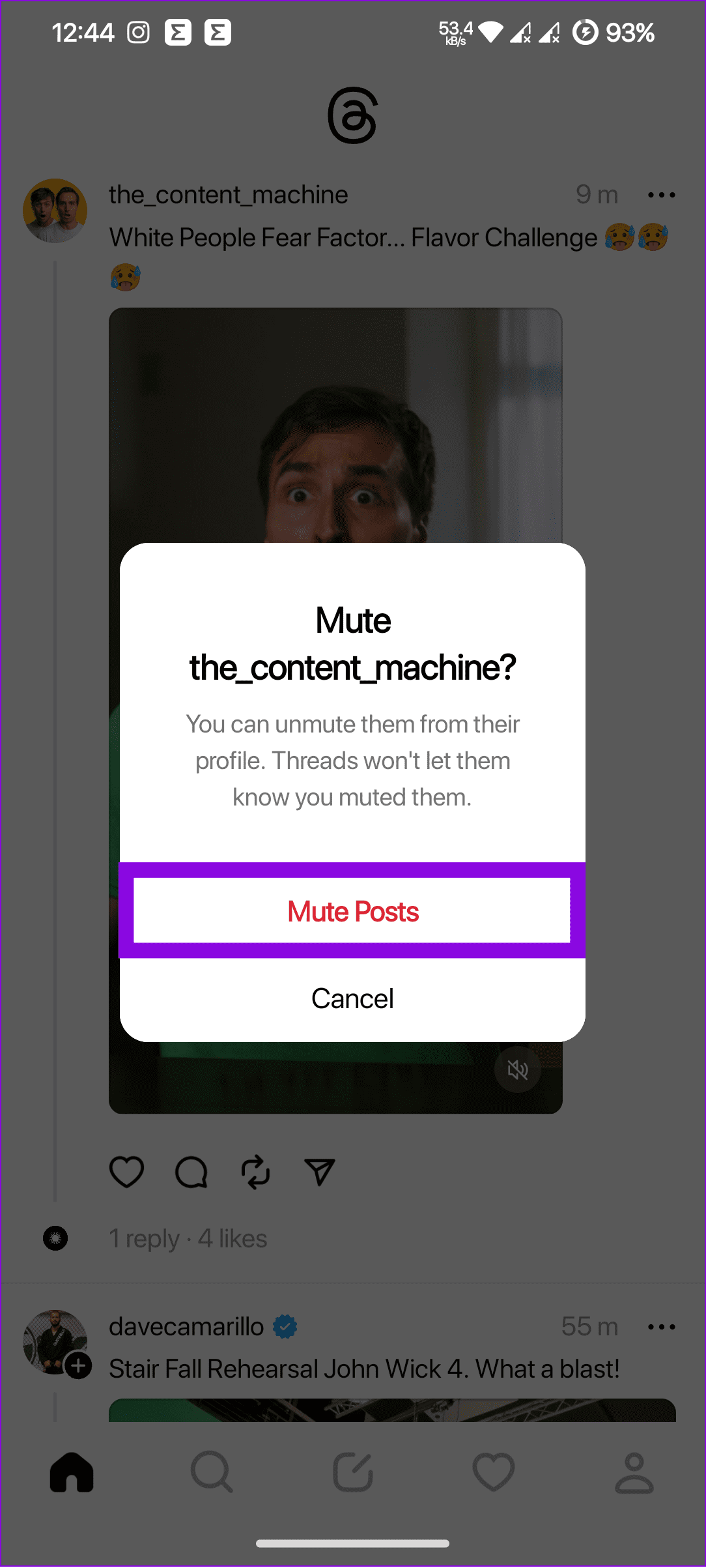 choose mute posts to confirm