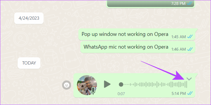 click the down arrow over the voice note