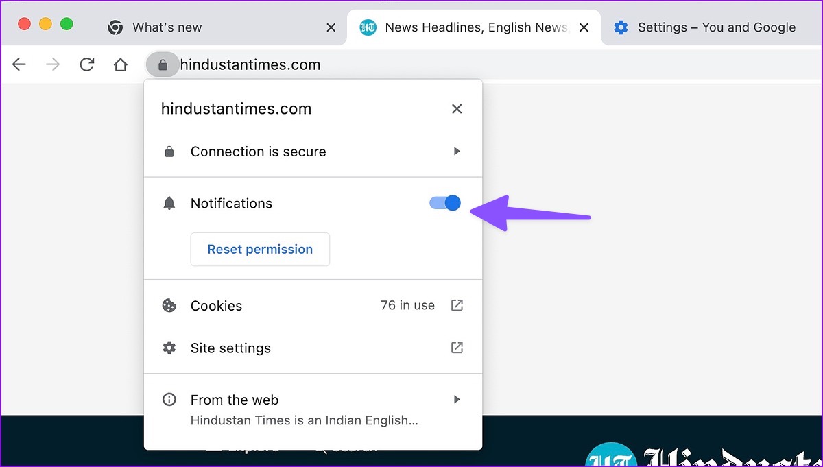 disable website notification on chrome 