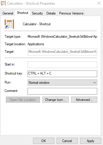 Edit Program Shortcut