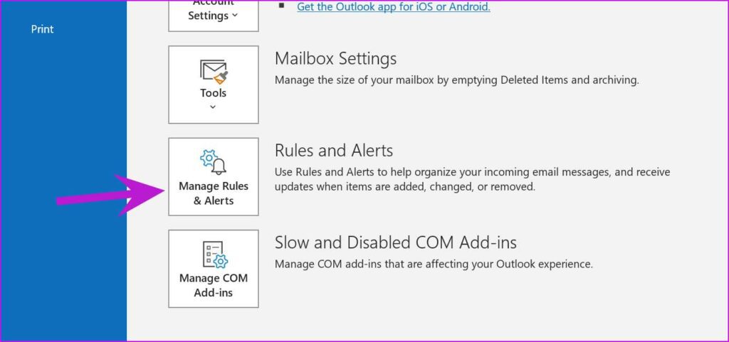 go to outlook rules and alterts fix outlook not receiving emails from gmail