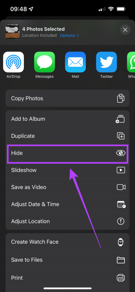 Hide option in Photos app on iPhone