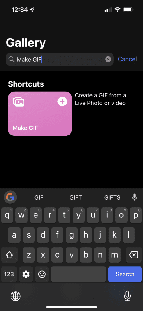 Search in the Shortcuts app