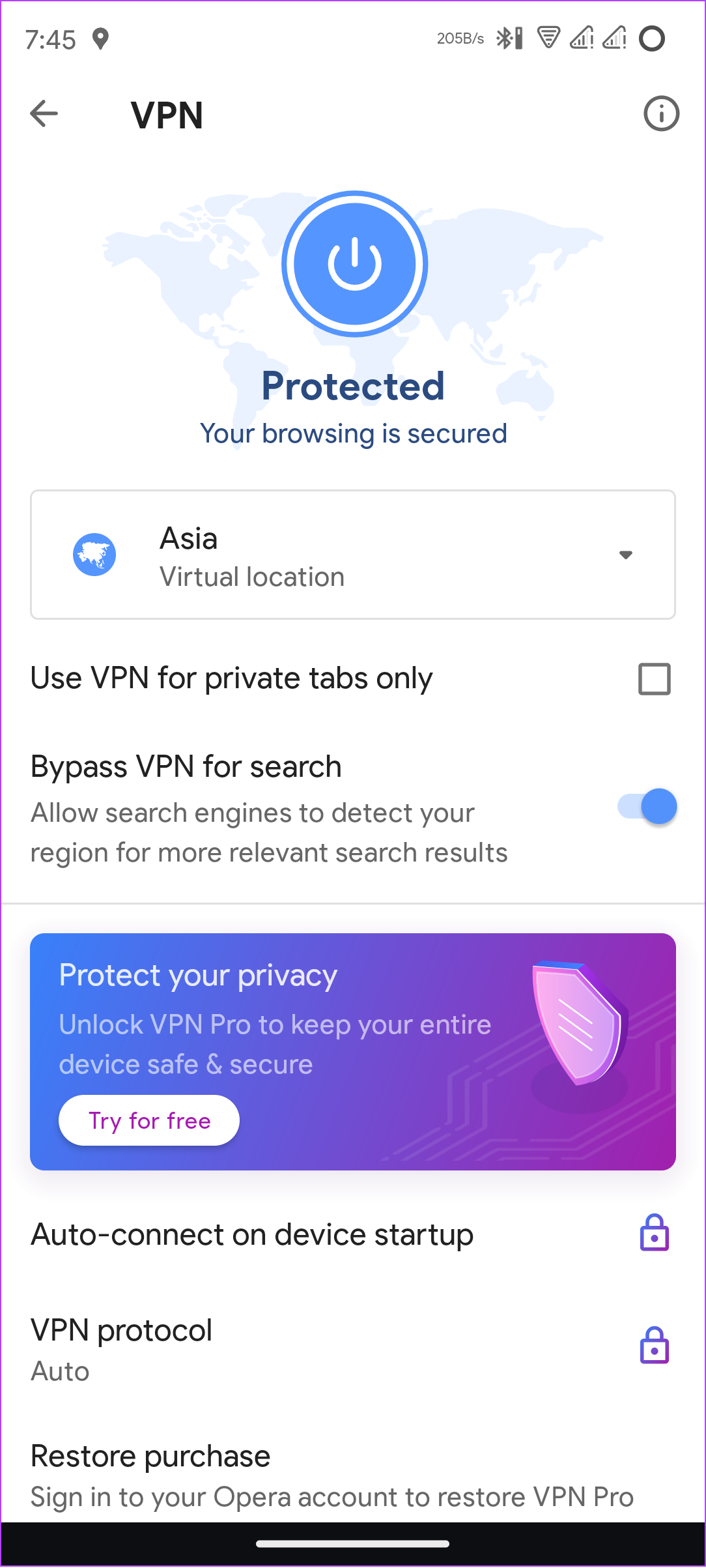 opera browser with VPN