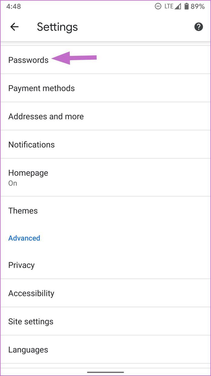 Chrome android settings