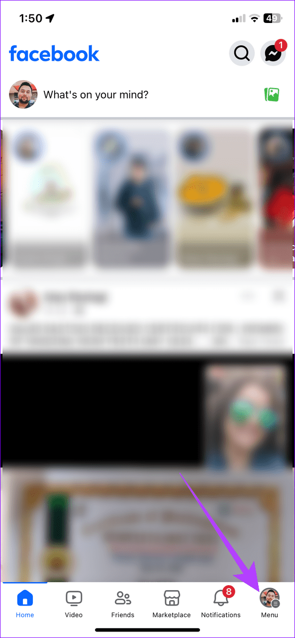 1 open Facebook menu