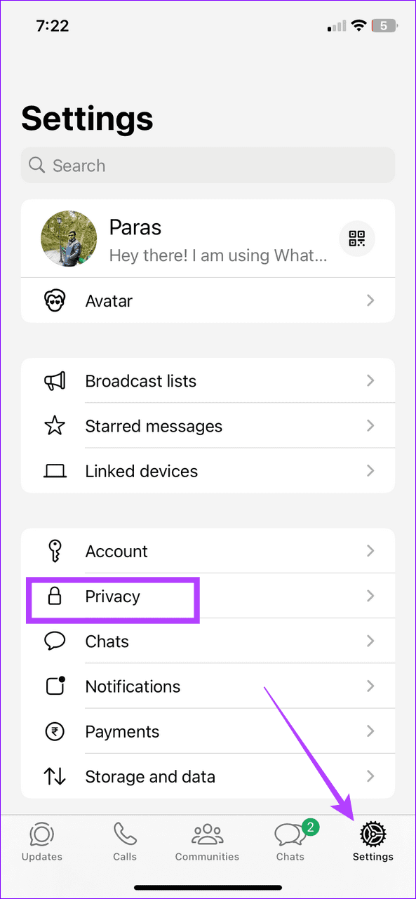 1 open WhatsApp iOS settings