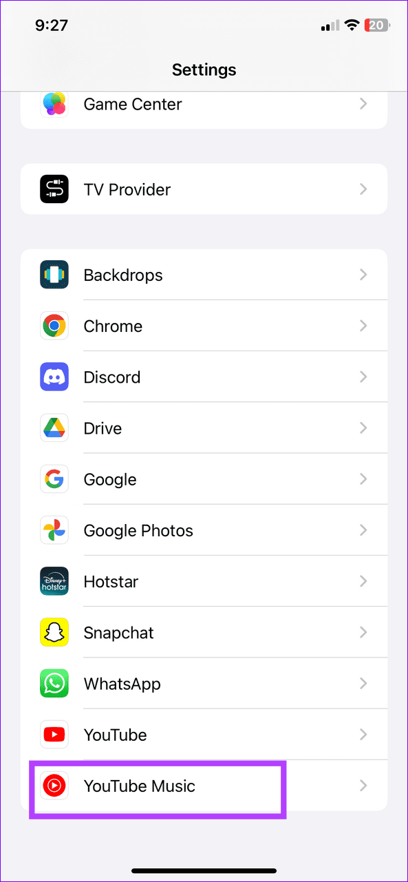 1 open YouTube Music under iOS settings - 3