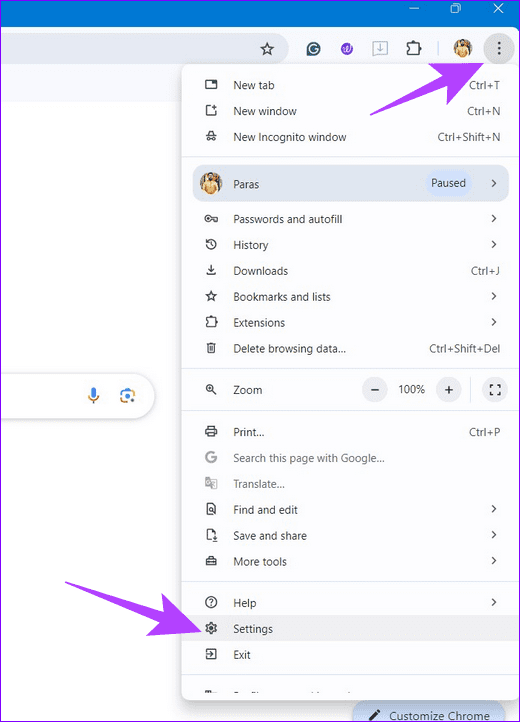 1 open chrome settings 2