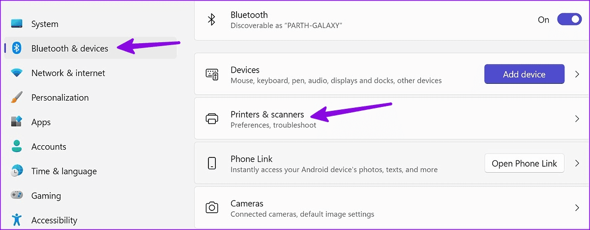 1 open printers and scanners setting
