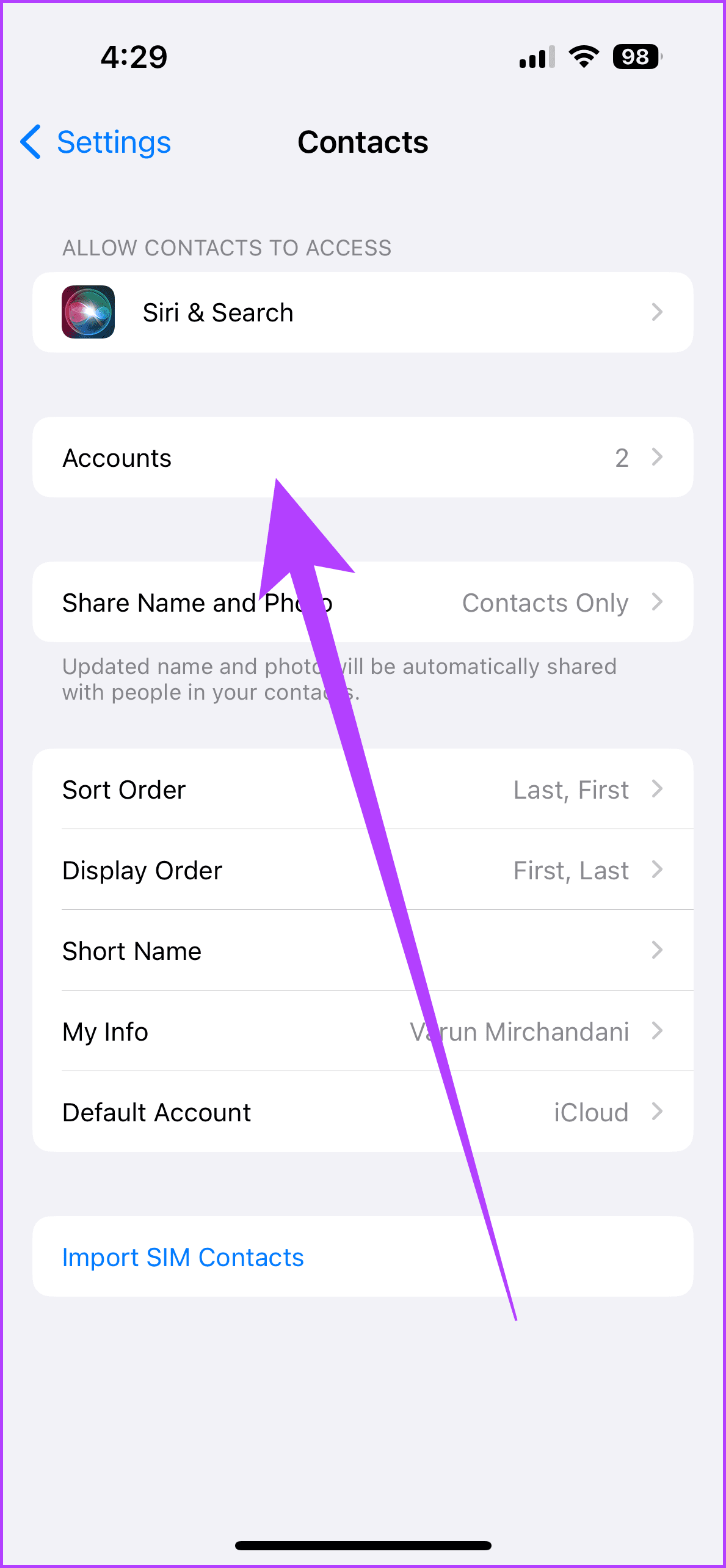 1. Tap on Accounts What Happens When You Remove Google Account from iPhone