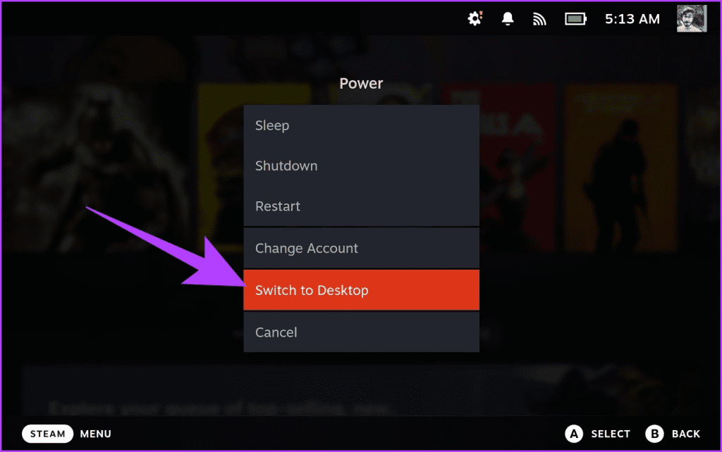 1. select Switch to Desktop