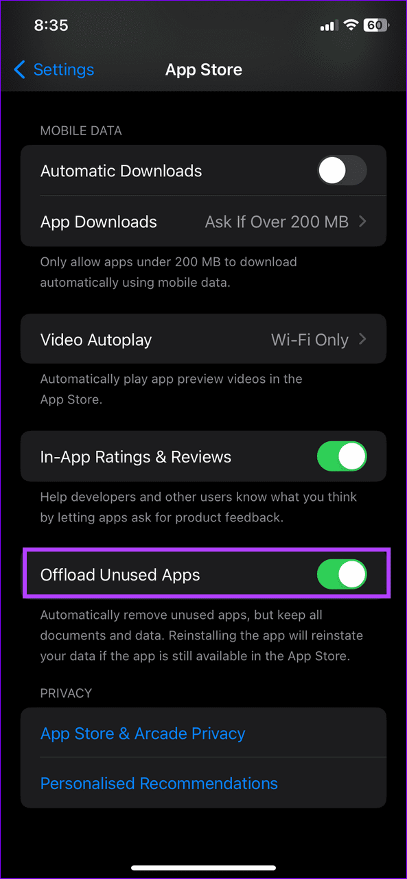 10 toggle off offload unused apps