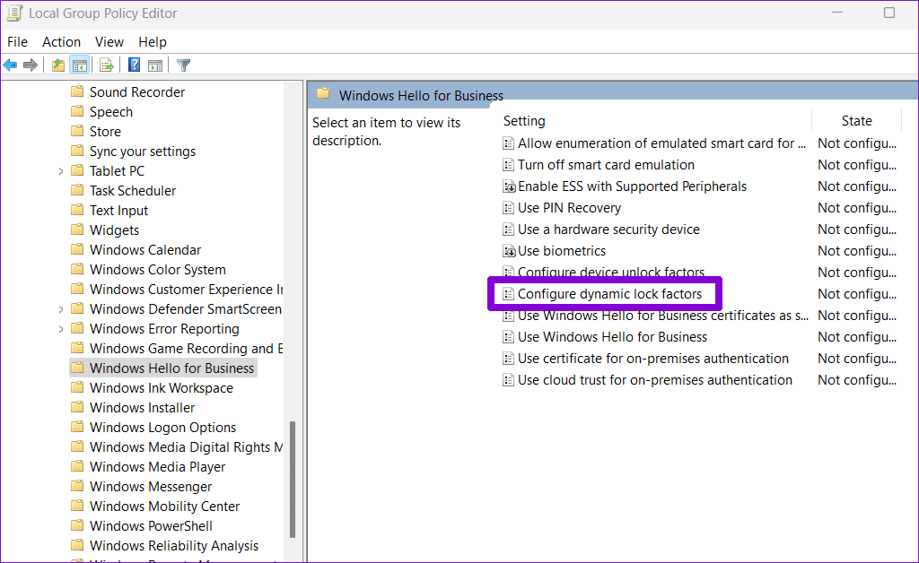 11 Dynamic Lock in Group Policy Editor