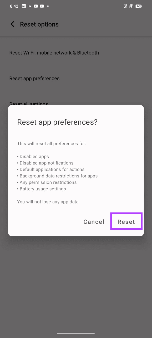 11 confirm resetting app preferences