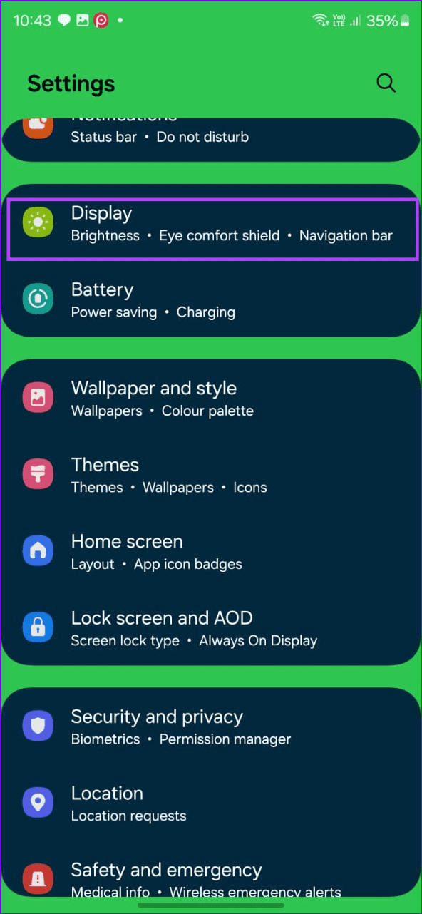 13 Display settings on Samsung