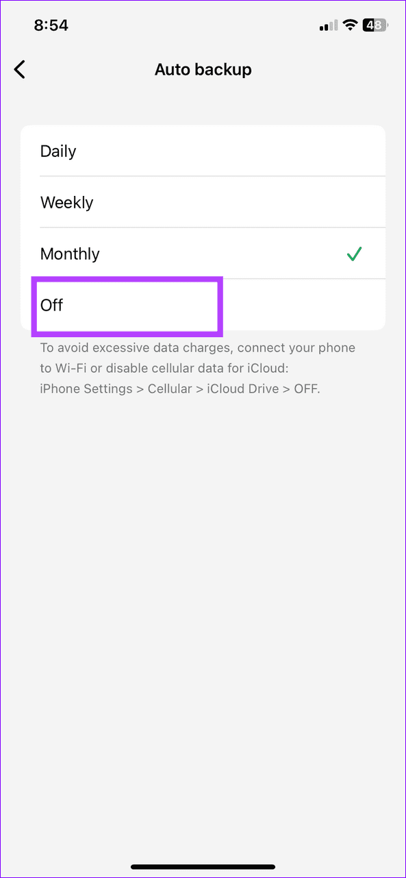 14 set auto backup to off