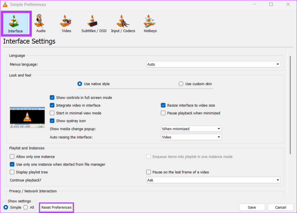15 Reset All Preferences in vlc