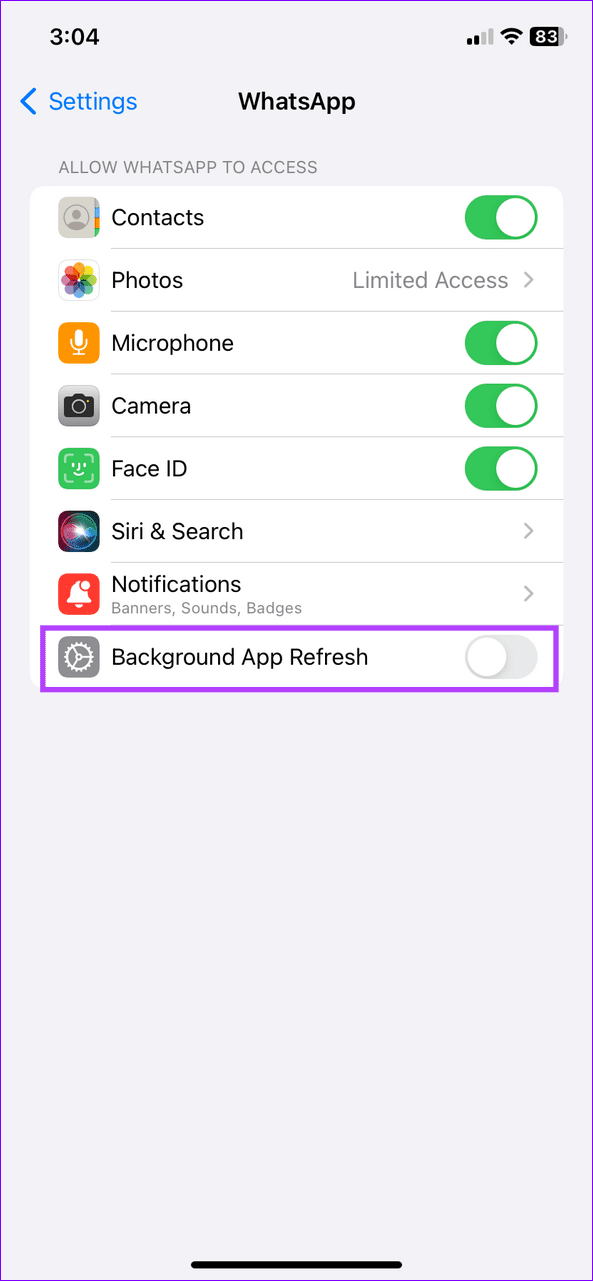 15 enable Background app refresh for WhatsApp on iOS