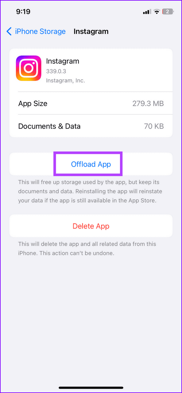 15 offload the Instagram app