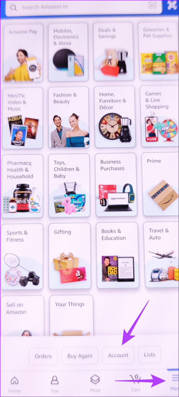 15 open amazon account from menu