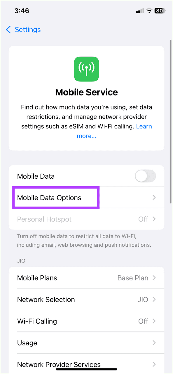 16 tap mobile data options