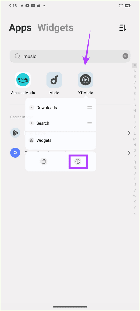 17 open YT Music app info - 2