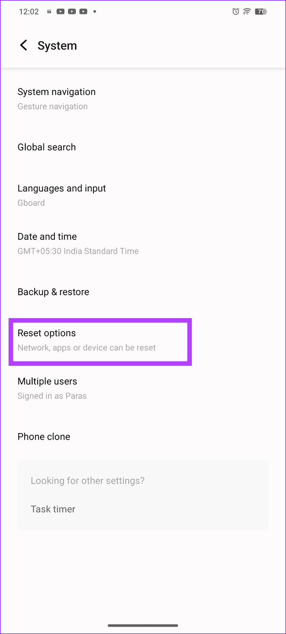 17 select reset options