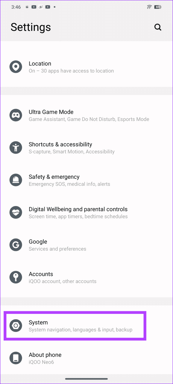 17 select system under Android settings