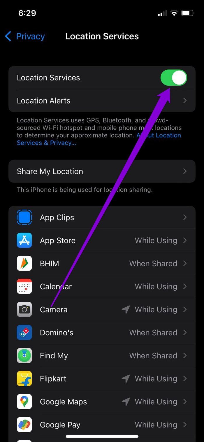 Enable Location Services on i Phone