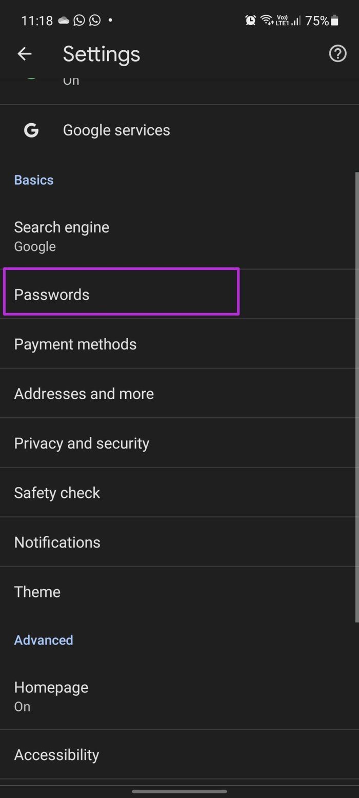 Chrome passwords on android