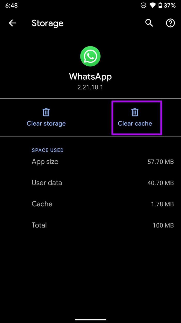 Clear whatsapp cache