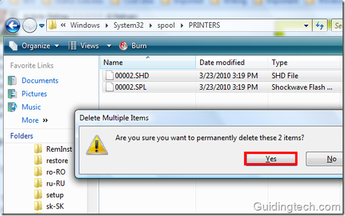 How to clear current print queue in windows vista windows 7