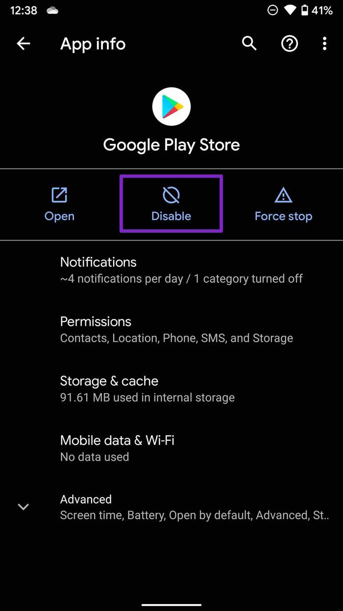 Disable google play store
