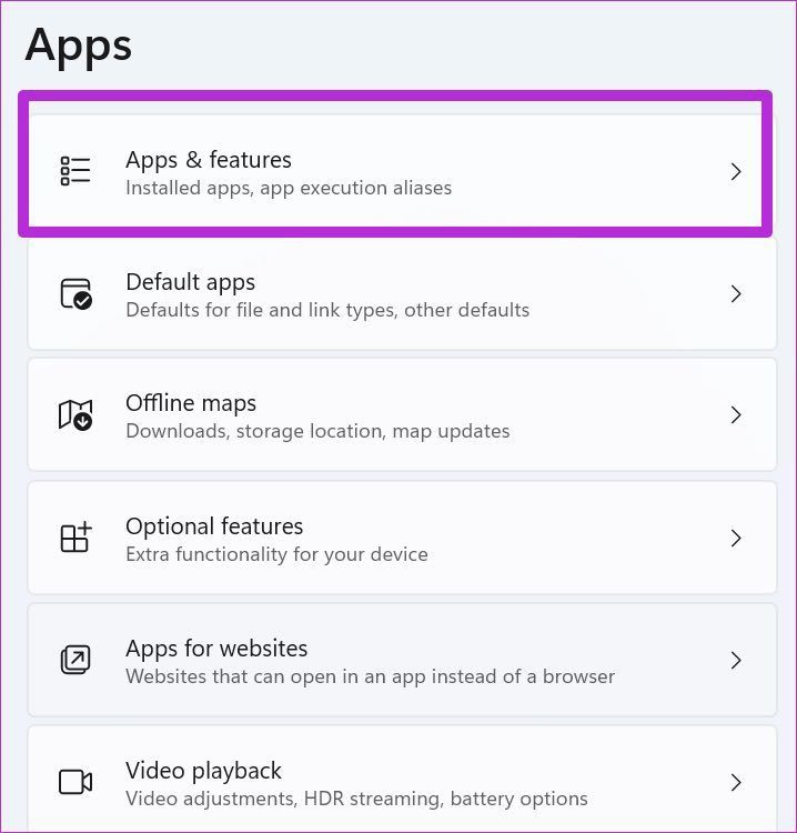 Open apps and features menu